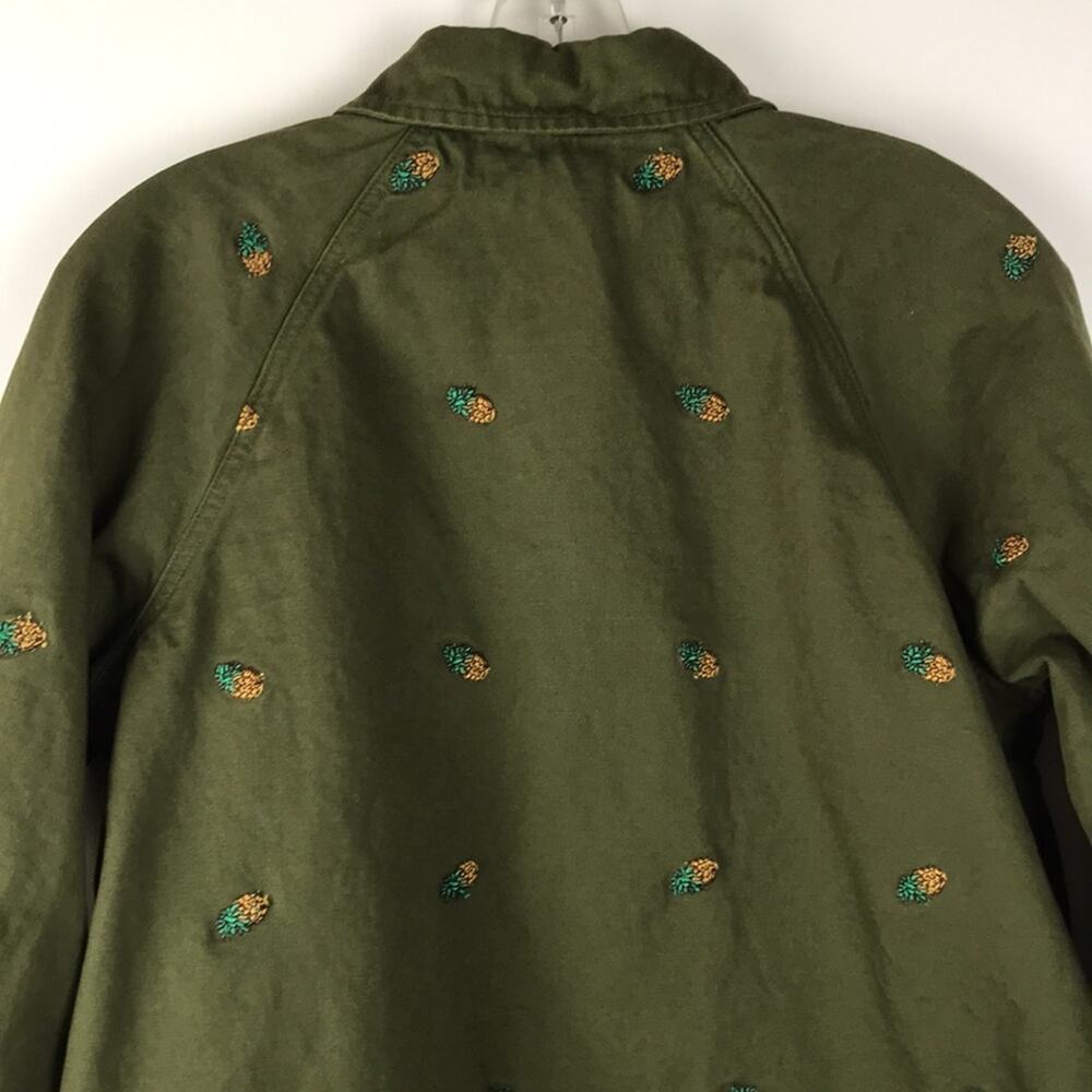 Anthropologie English Factory Pineapple Embroidered Utility Jacket Green Pockets - Picture 10 of 14